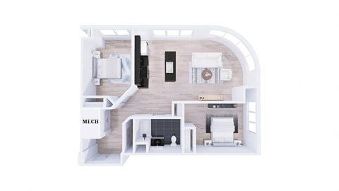 Floor plan for 2 beds, 1 bath, 1007 sqft
